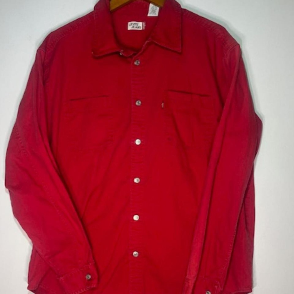 Red Levi Jeans Twill Cowboy‎ Rodeo Country Button Front Shacket Men's Size XL